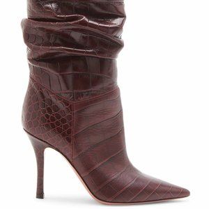 Ida Croc-Embossed Leather Booties